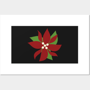 Vintage Christmas Poinsettia Retro Holiday Aesthetic Pattern With Winterberries Dark Background Posters and Art